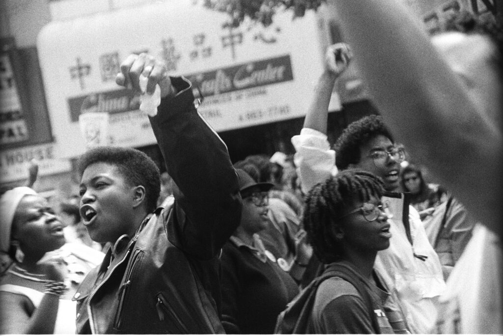 "Black Lesbian Contingent, SF Pride Parade," June, 1991. Photo by permission of the Bay Area Lesbian Archives Black lesbian contingent,  San Francisco Pride, Parade,  June, 1991, from the Lenn Keller Collection, Collection of Bay Area Lesbian Archives